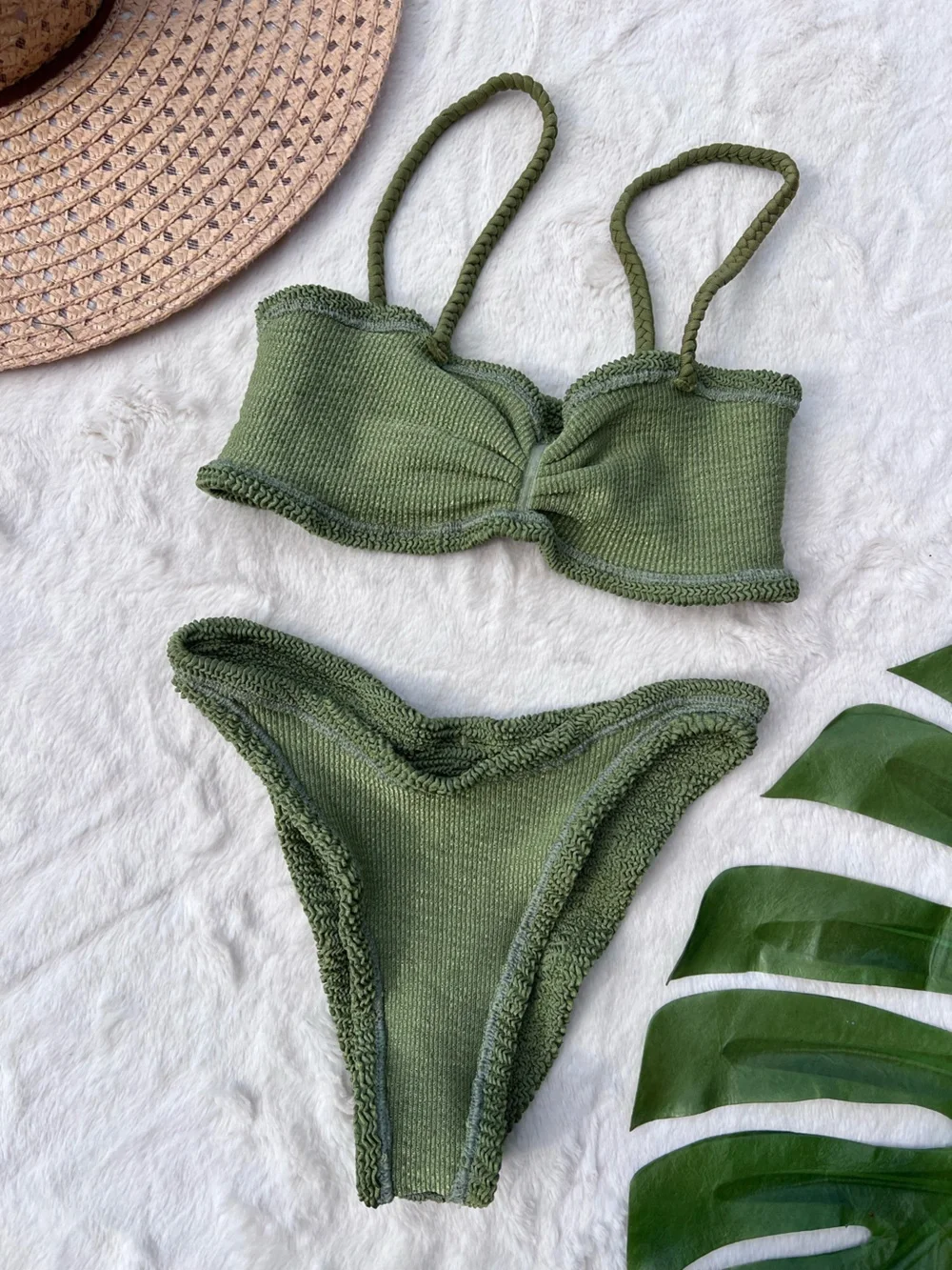 Hunza G Aura Green Original Crinkle Bikini Set One Size